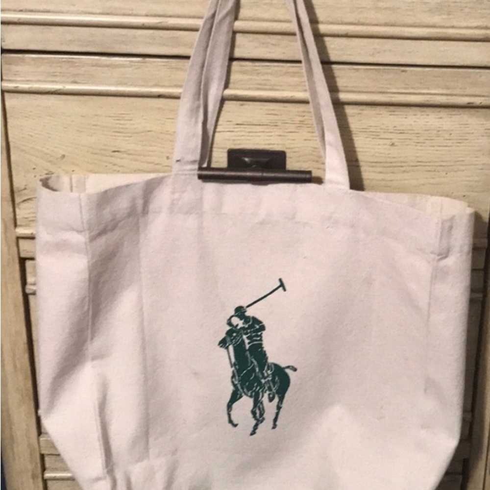 Polo by Ralph Lauren Green and Cream Canvas Tote Bag